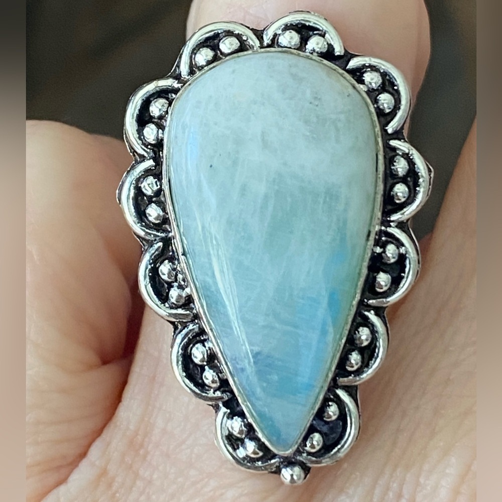 SIZE 7 Elegant Artisan Larimar 925 Sterling Silver Ring